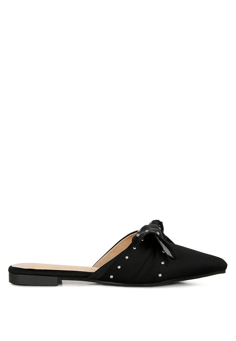 Makeover Studded Bow Flat Mules: BLACK / 9US