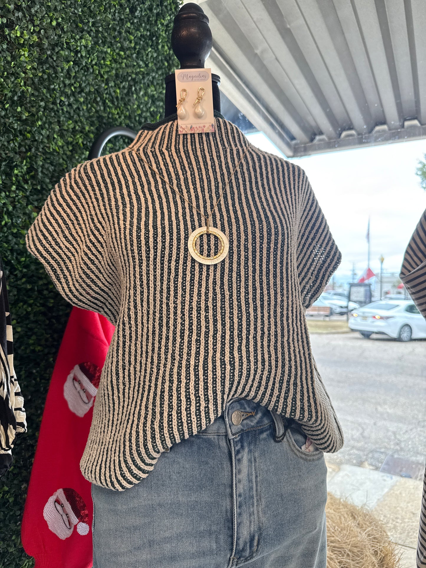 GREEN STRIPE SWEATER