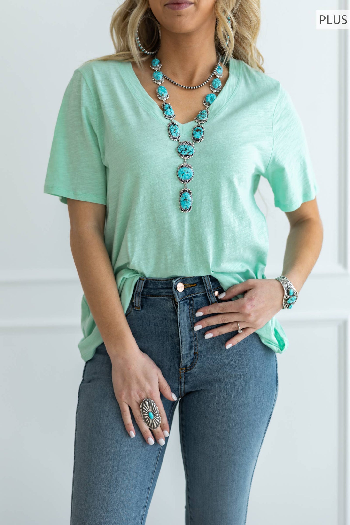PLUS SIZE Casual Basic Cotton V Neck Short Sleeve: BLACK / 2X