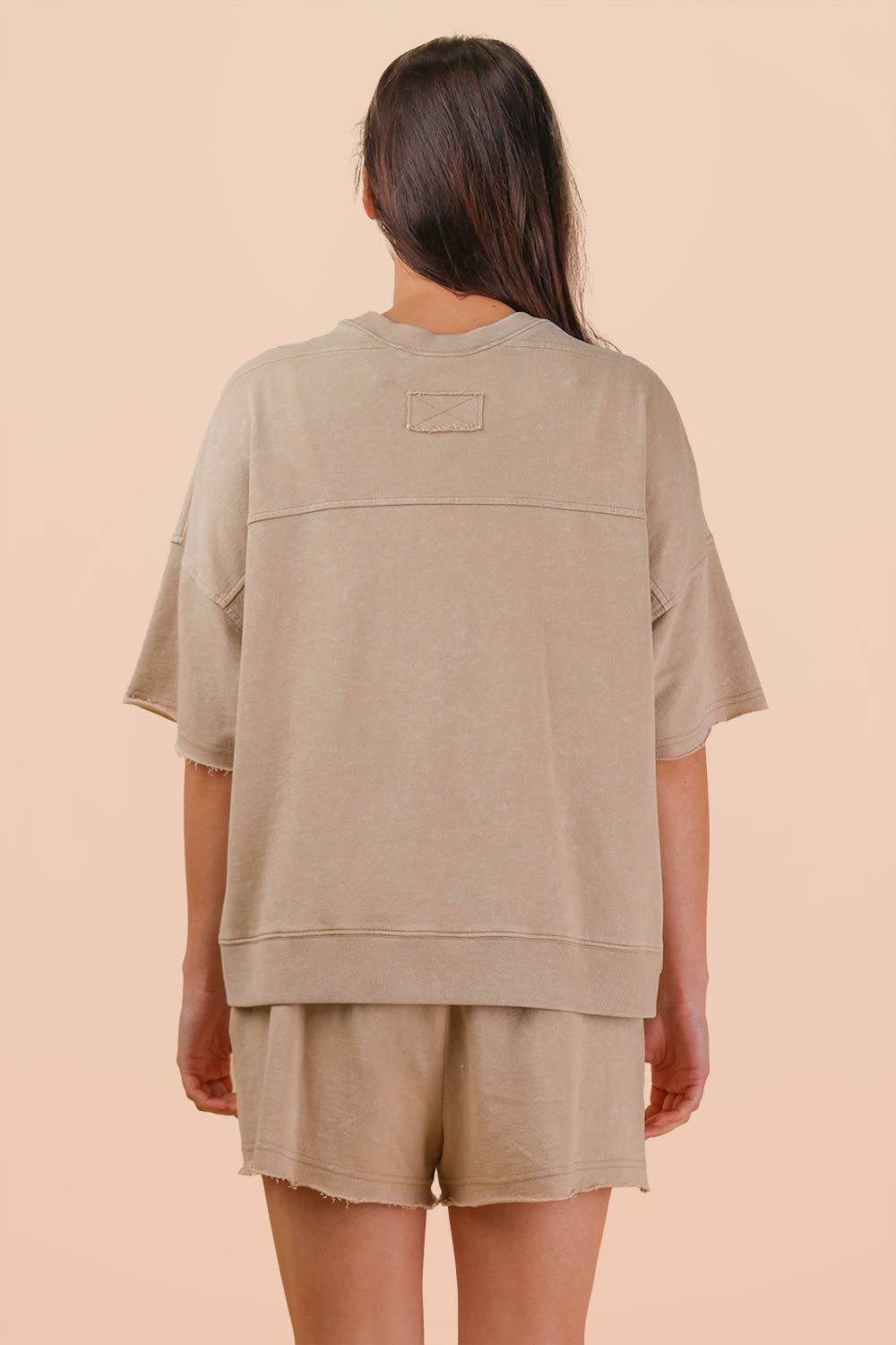 NT12429SETX-PLUS SIZE Mineral Washed Knit Casual Top & Shorts