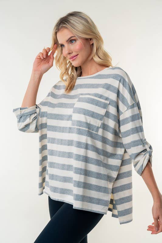T25115 Short Sleeve Striped Knit Top