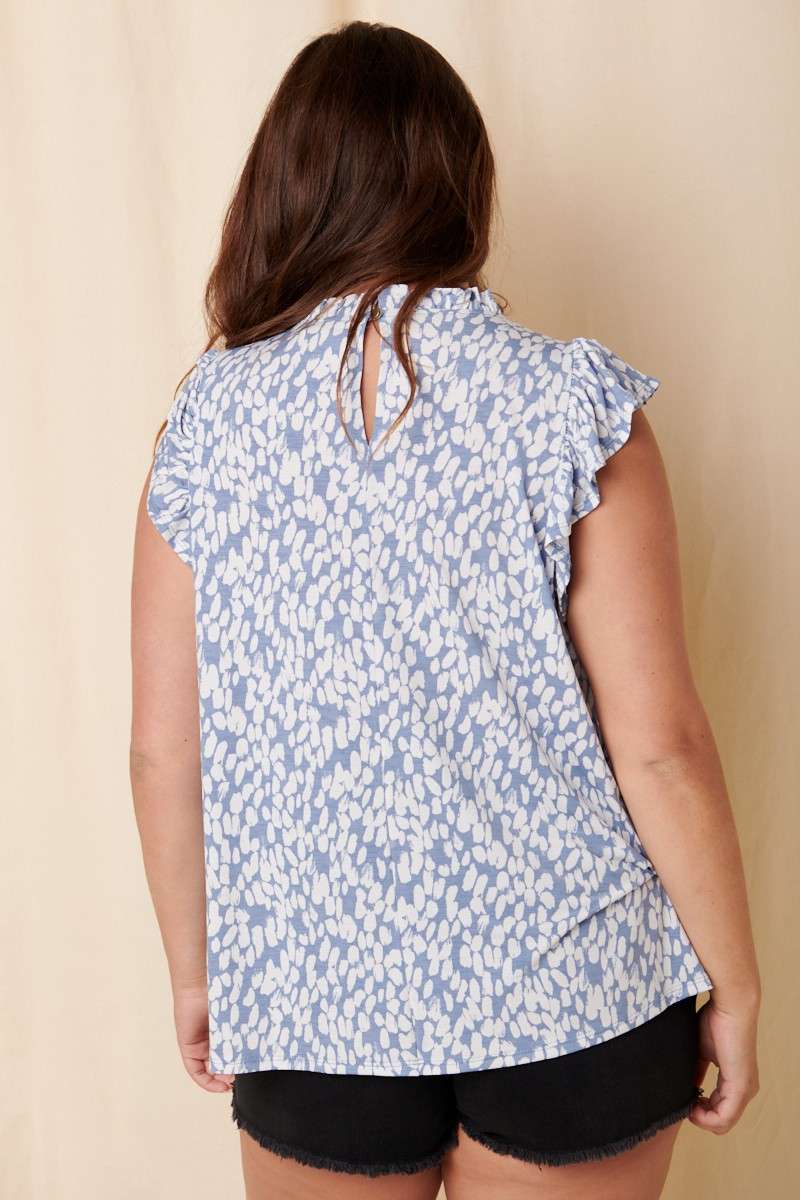 PLUS RUFFLE MOCK NECK RUFFLE SLEEVE KNIT TOP