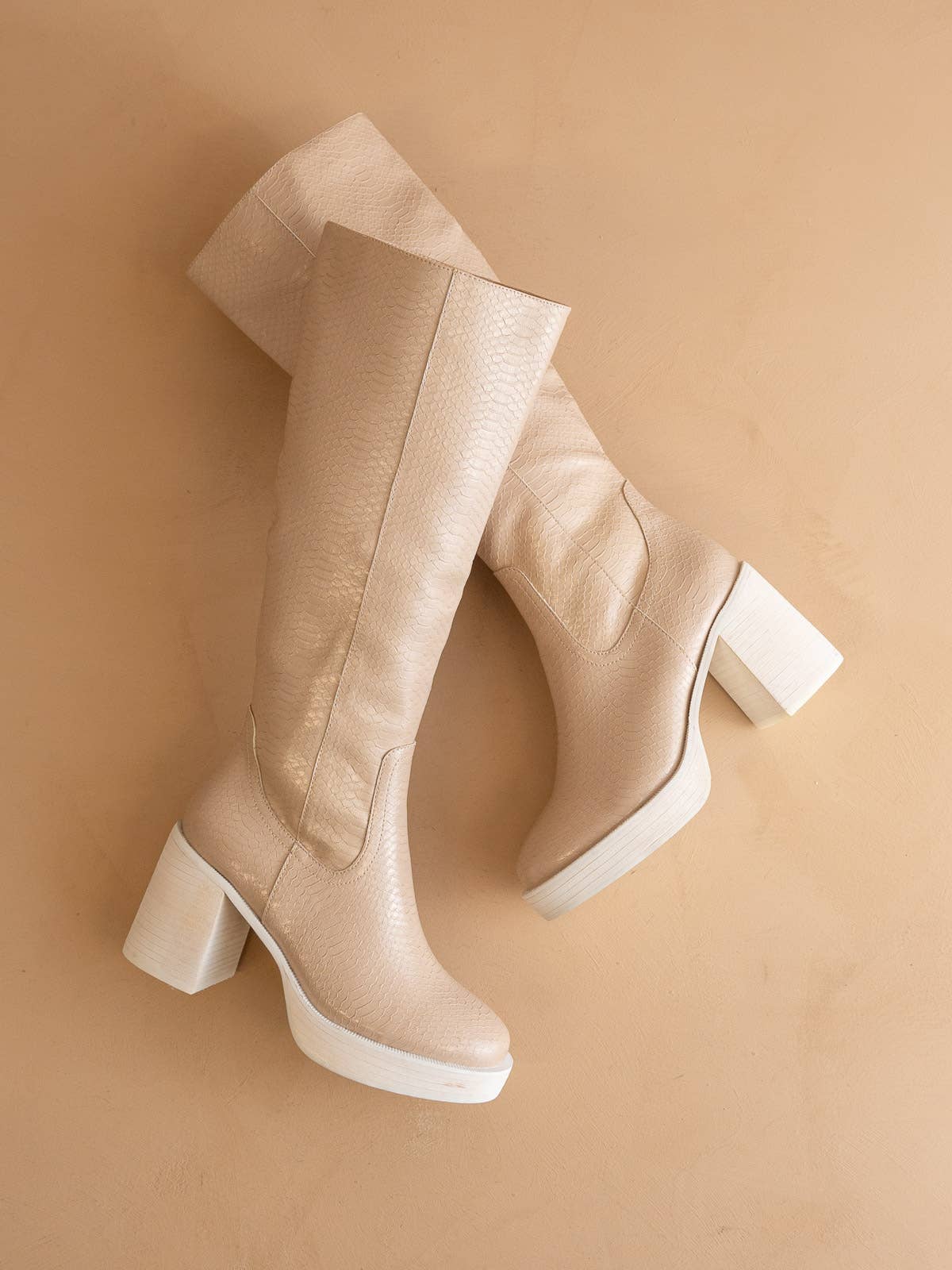 The Juniper Beige | Platform Knee-High Boots