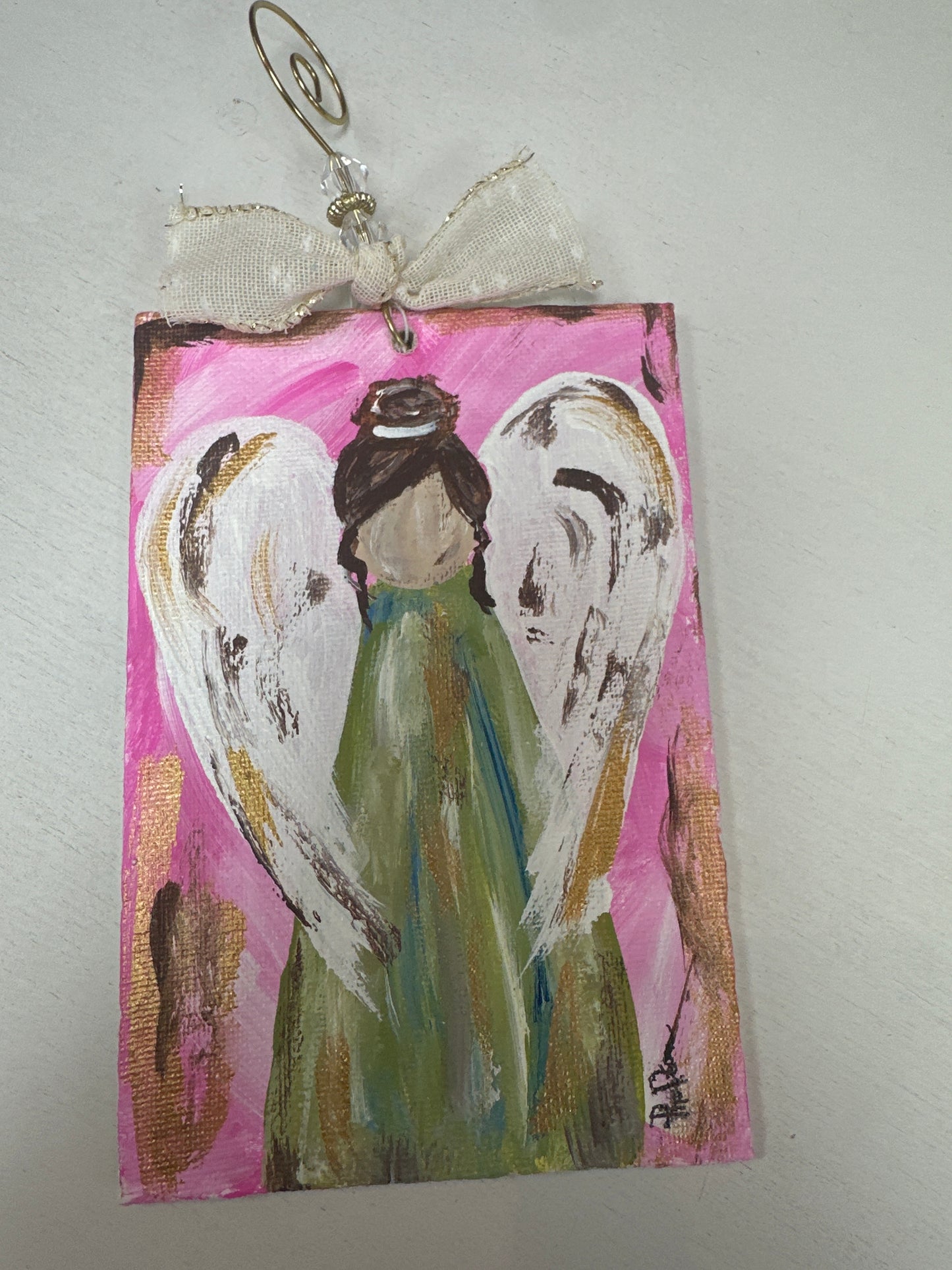 HANDPAINTED ANGEL CANVAS ORNAMENT