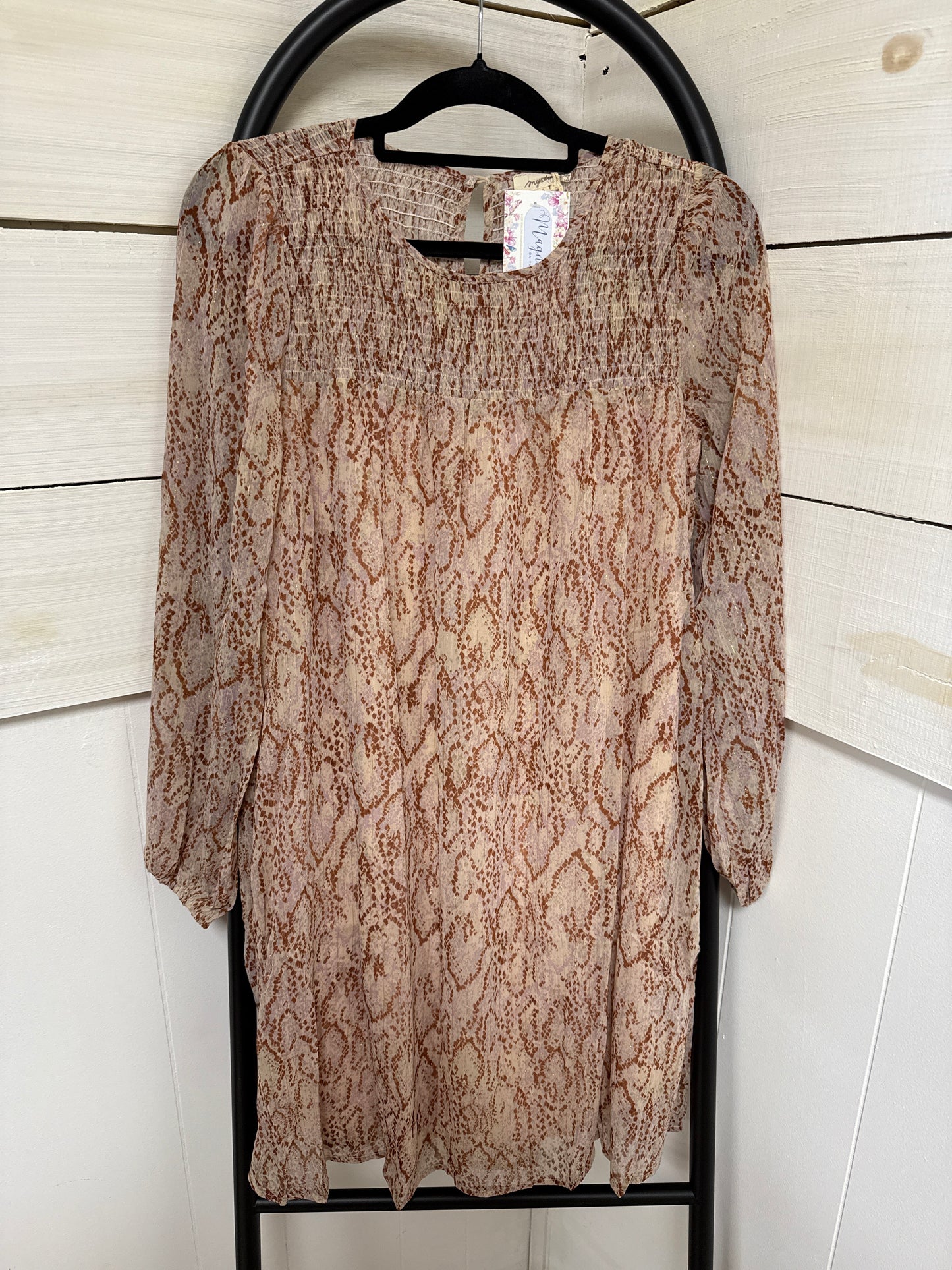 RUFFLE TRIMMED PUFF SLEEVE DRESS