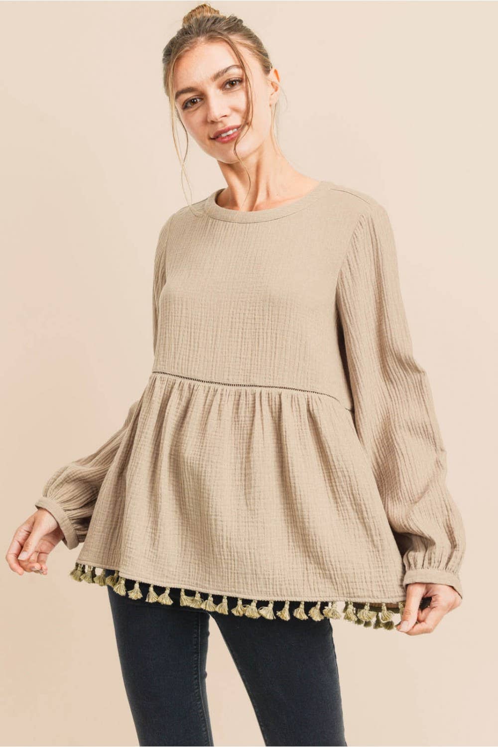 COTTON GUAZE BABYDOLL TOP