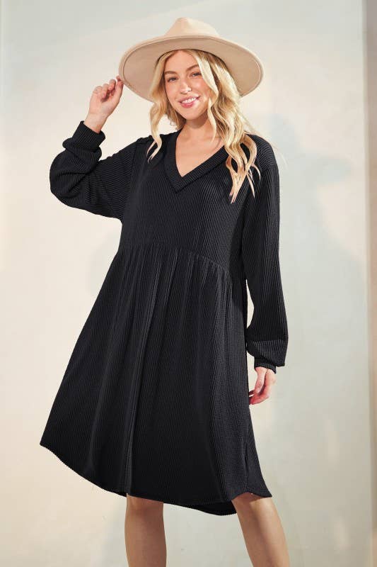 ED6869-10 LONG PUFF SLEEVE SOLID URBAN RIB BABY DOLL DRESS
: CHARCOAL / 2-2-2 (1X-2X-3X)
