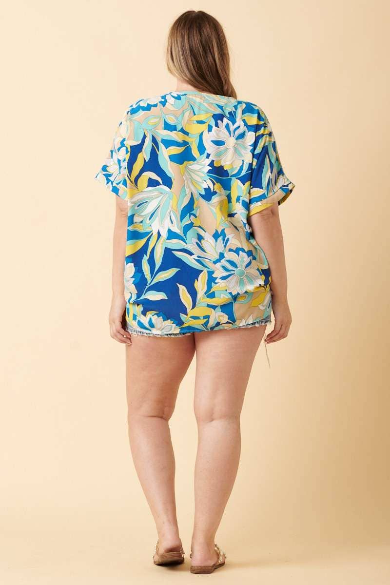 T10053PLG-PLUS LARGE FLOWER PRINT DOLMAN TOP