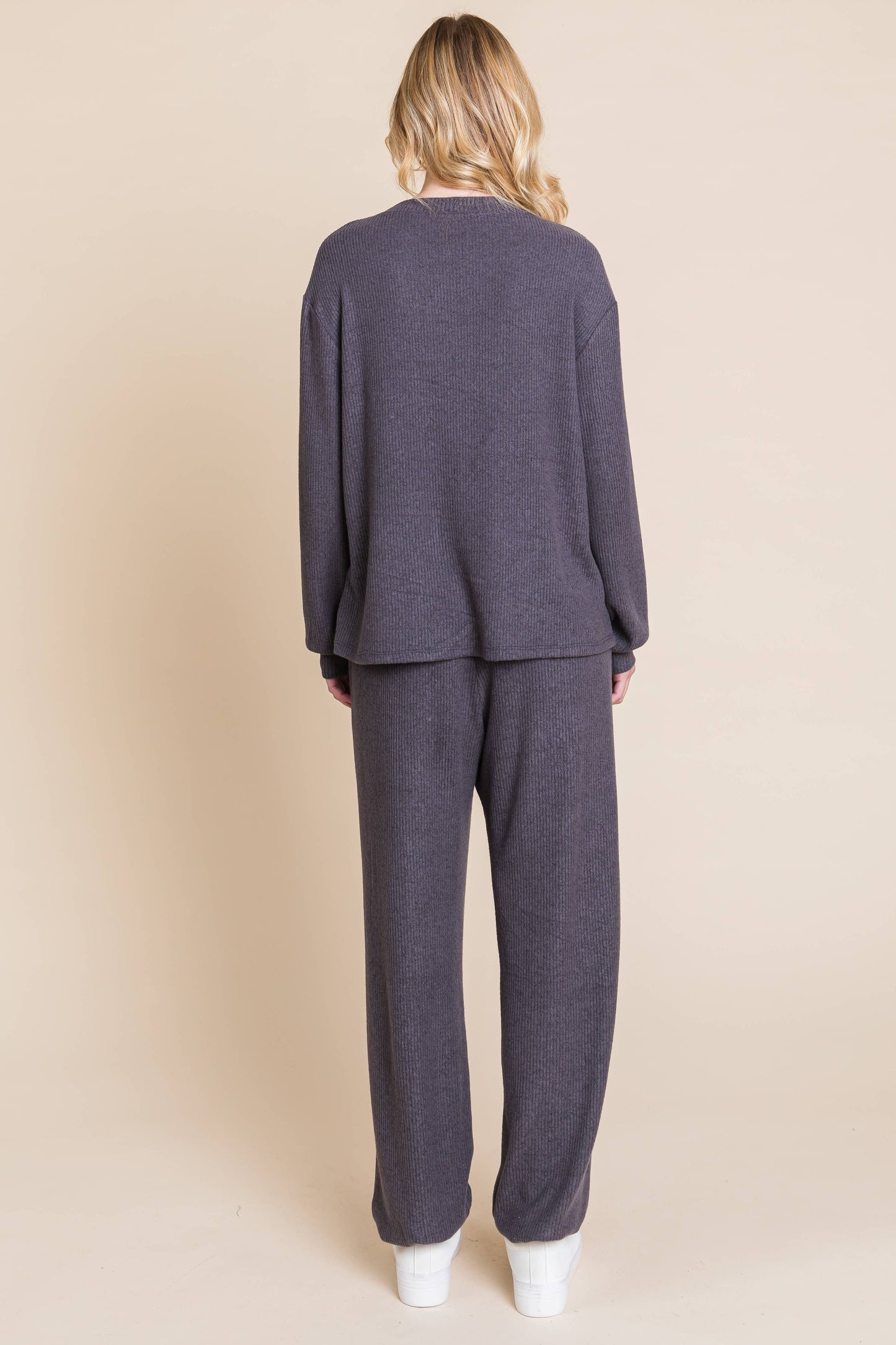 ETK-9334-PL Plus Size Rib. Hacci Brush Casual Loungewear Set