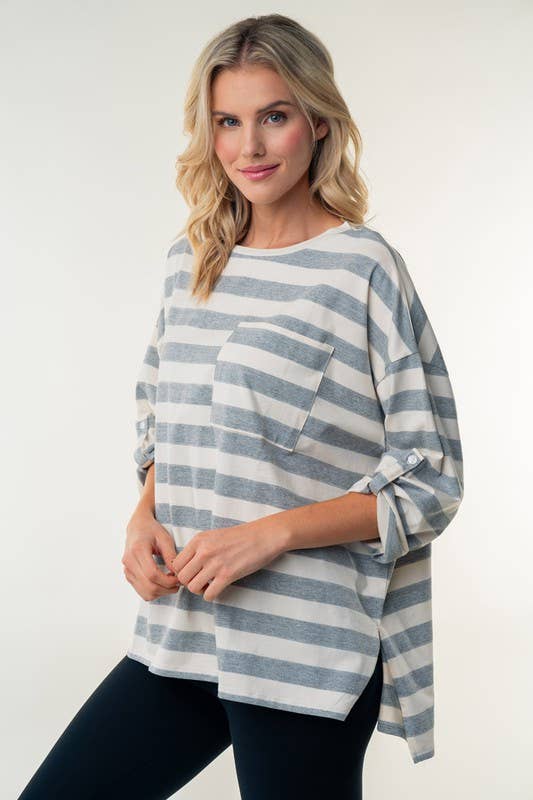 T25115 Short Sleeve Striped Knit Top