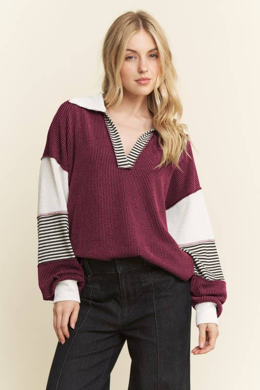 ET7782-11 COLOR BLOCK COLLOR URBAN RIB TOP