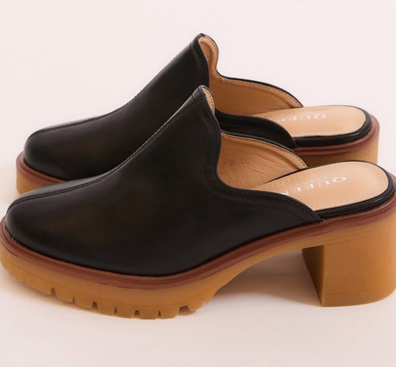 CHUNKY HEEL SLIP ON MULE