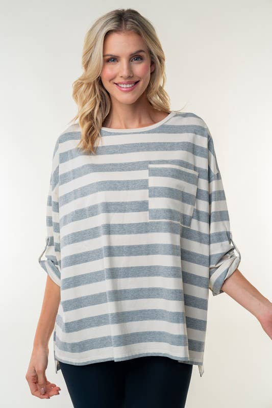 T25115 Short Sleeve Striped Knit Top