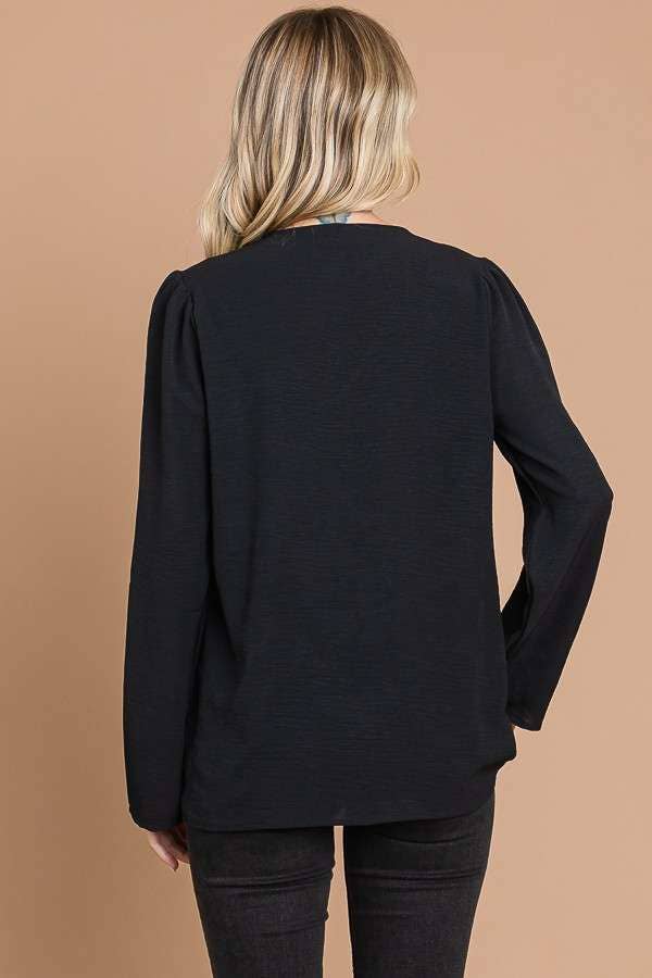 CWT1862L - RUCHING YOKE DETAIL BELL SLEEVE TOP