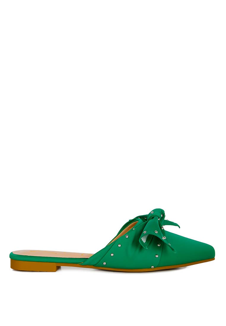 Makeover Studded Bow Flat Mules: BLACK / 10US