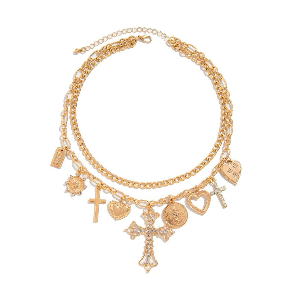 CHARM NECKLACE-MULTI CROSS CHARMS LAYERED NECKLACE | 40NK947