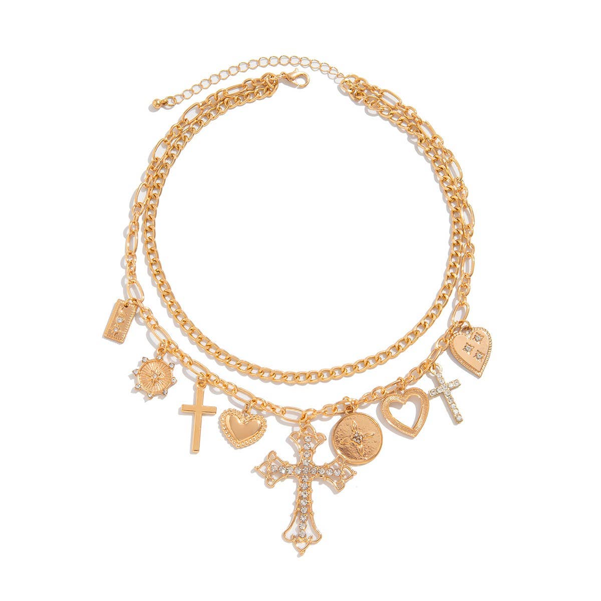 CHARM NECKLACE-MULTI CROSS CHARMS LAYERED NECKLACE | 40NK947