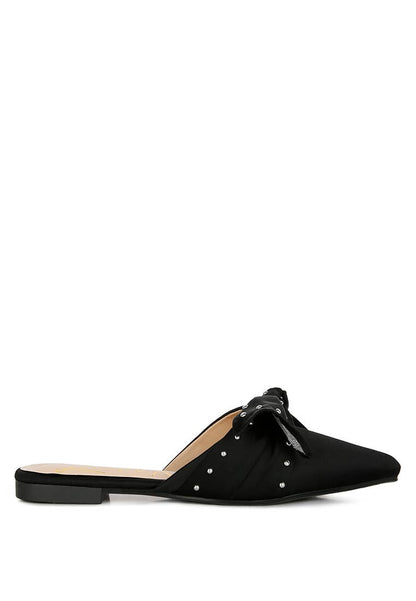 Makeover Studded Bow Flat Mules: BLACK / 9US