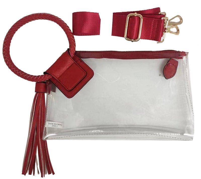 AD205T See Through Clear Cuff Handle Tassel Wristlet Crossbody