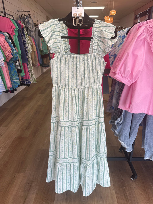 STRIPE FLORAL SMOCKED DRESS
