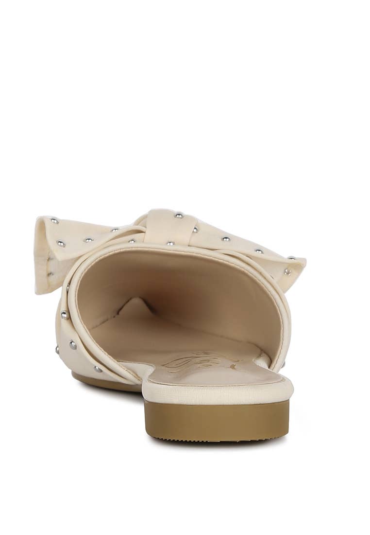 Makeover Studded Bow Flat Mules: BLACK / 10US