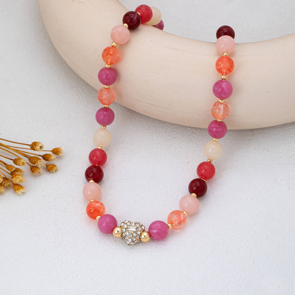 Rose & Berry Beaded  Heart Crystal Ball Necklace | 80N92958