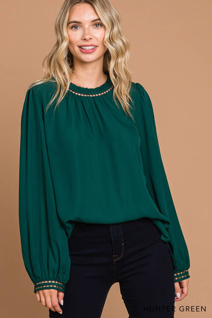 64556W-Women's Soft Ladder Trim Detailed Top