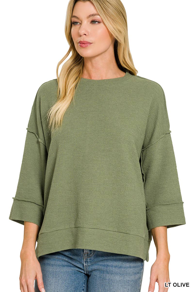 Double Knit 3/4 Sleeve Top w/ Exposed Seams - Zenana
