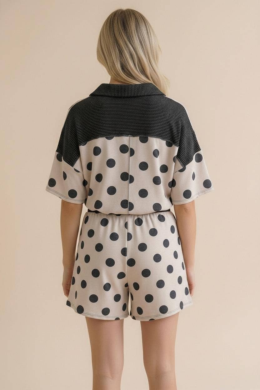 Plus Polka Dot Color Block Loose Fit Lounge Set