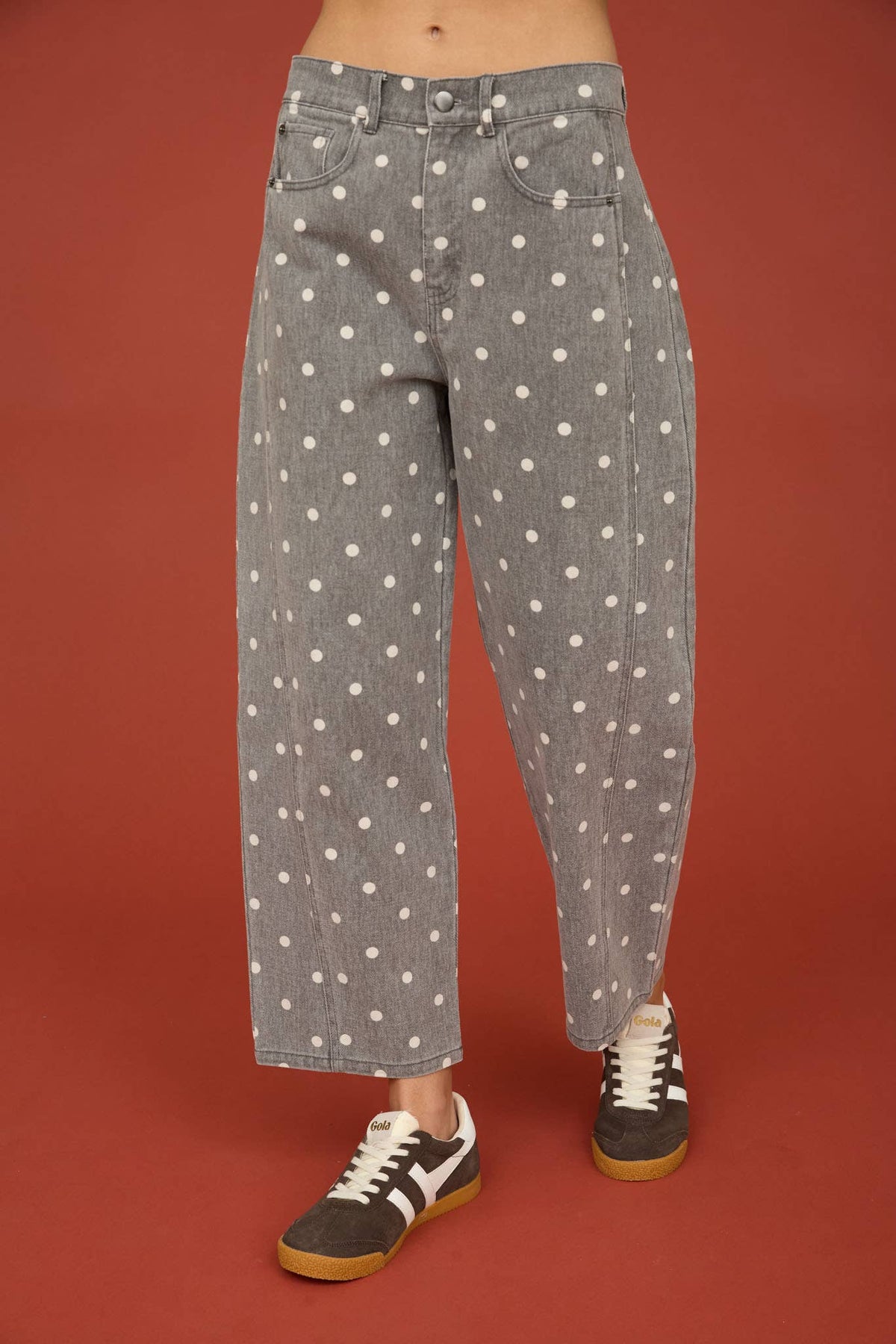 POLKA DOT HIGH WAIST WIDE LEG JEANS