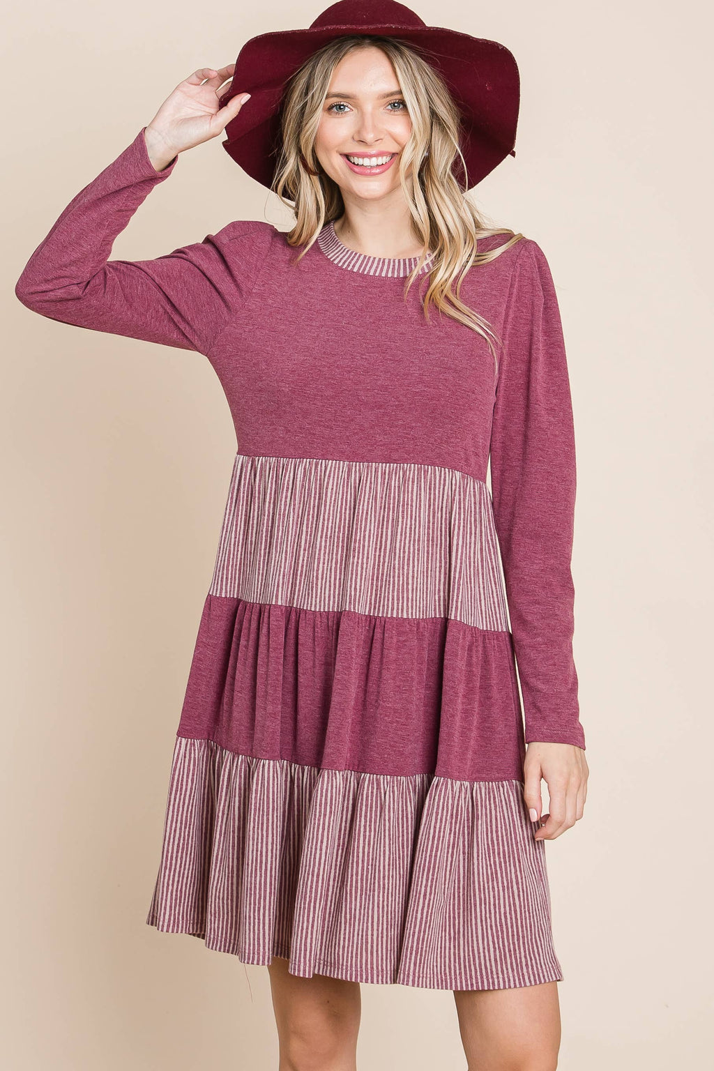 ETK-8610-PL Plus Size Striped and Solid  Knee Dress
