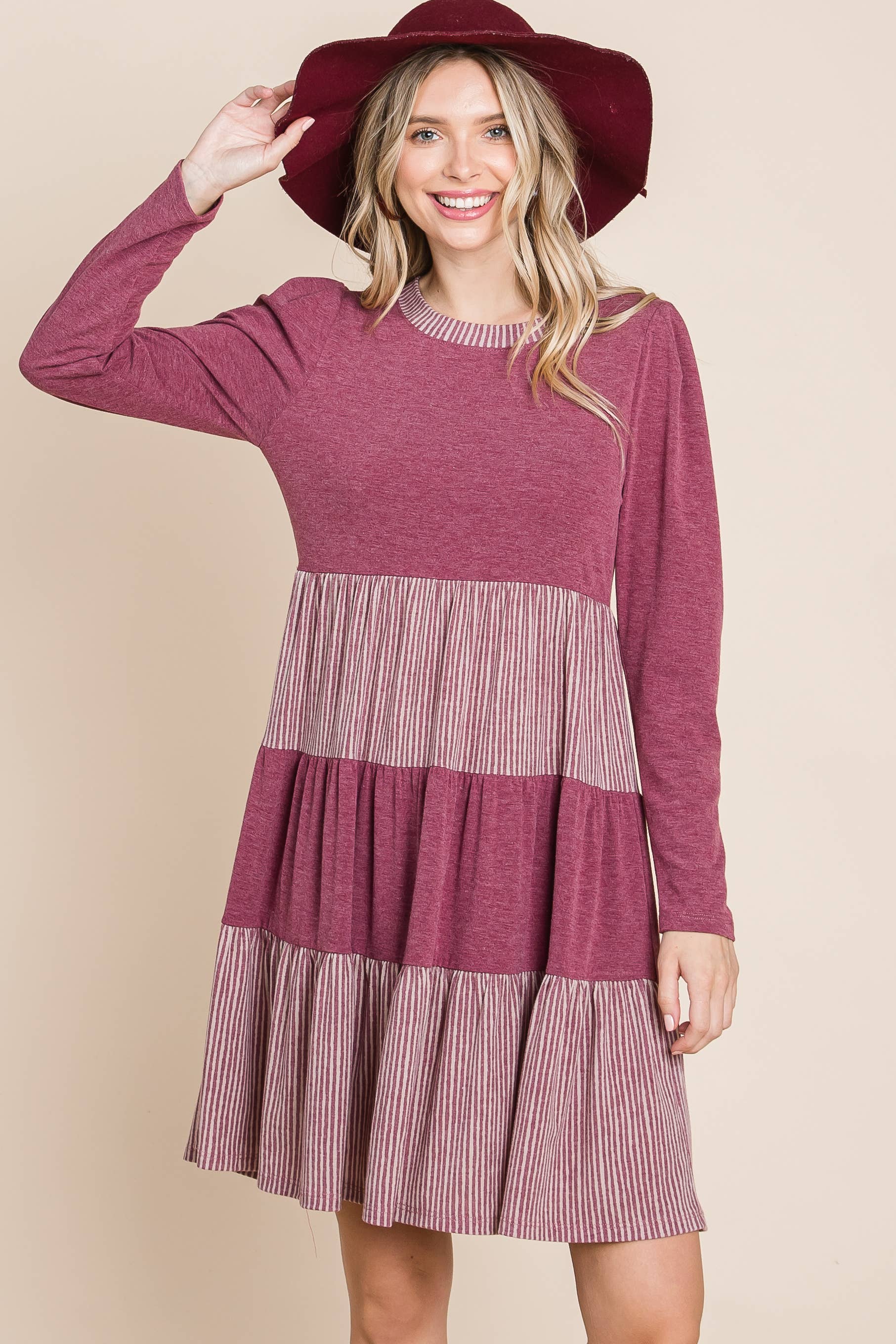 ETK-8610-PL Plus Size Striped and Solid  Knee Dress