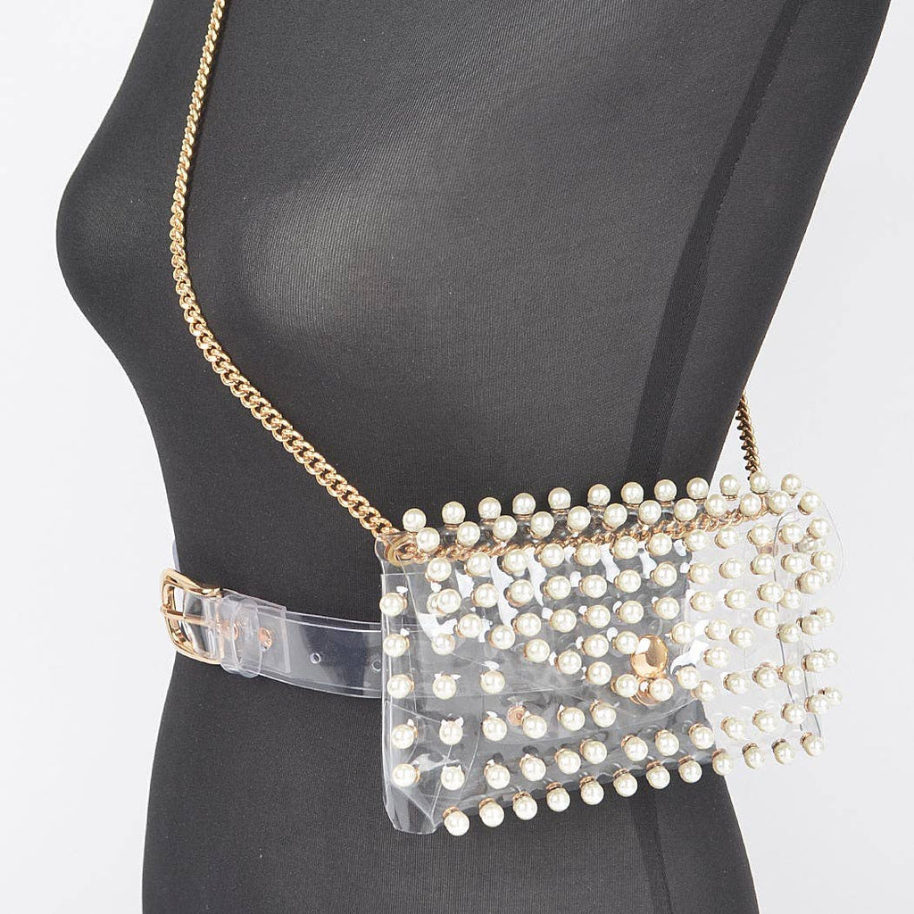 Rhinestone Clear Belt Bag W/Chain PB8633