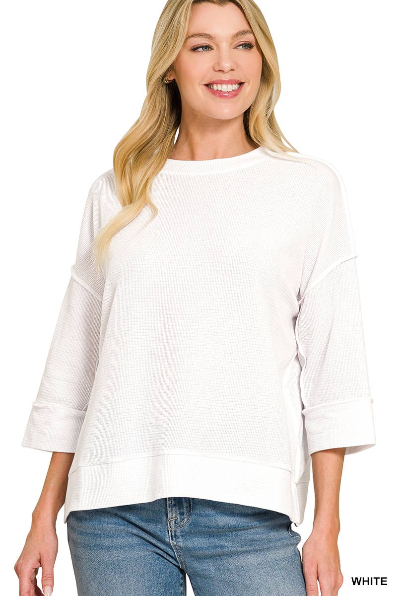 Double Knit 3/4 Sleeve Top w/ Exposed Seams - Zenana