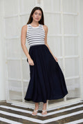 STRIPE TANK SLEEVELESS MIXED MEDIA MIDI DRESS