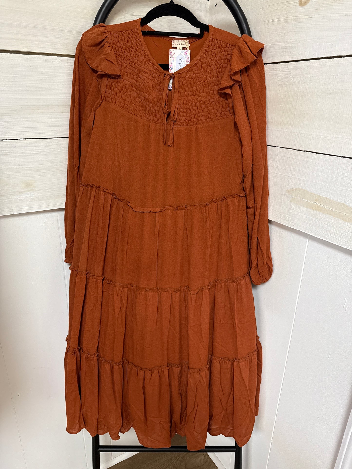 SMOCKED YORK TIERED LONG DRESS
