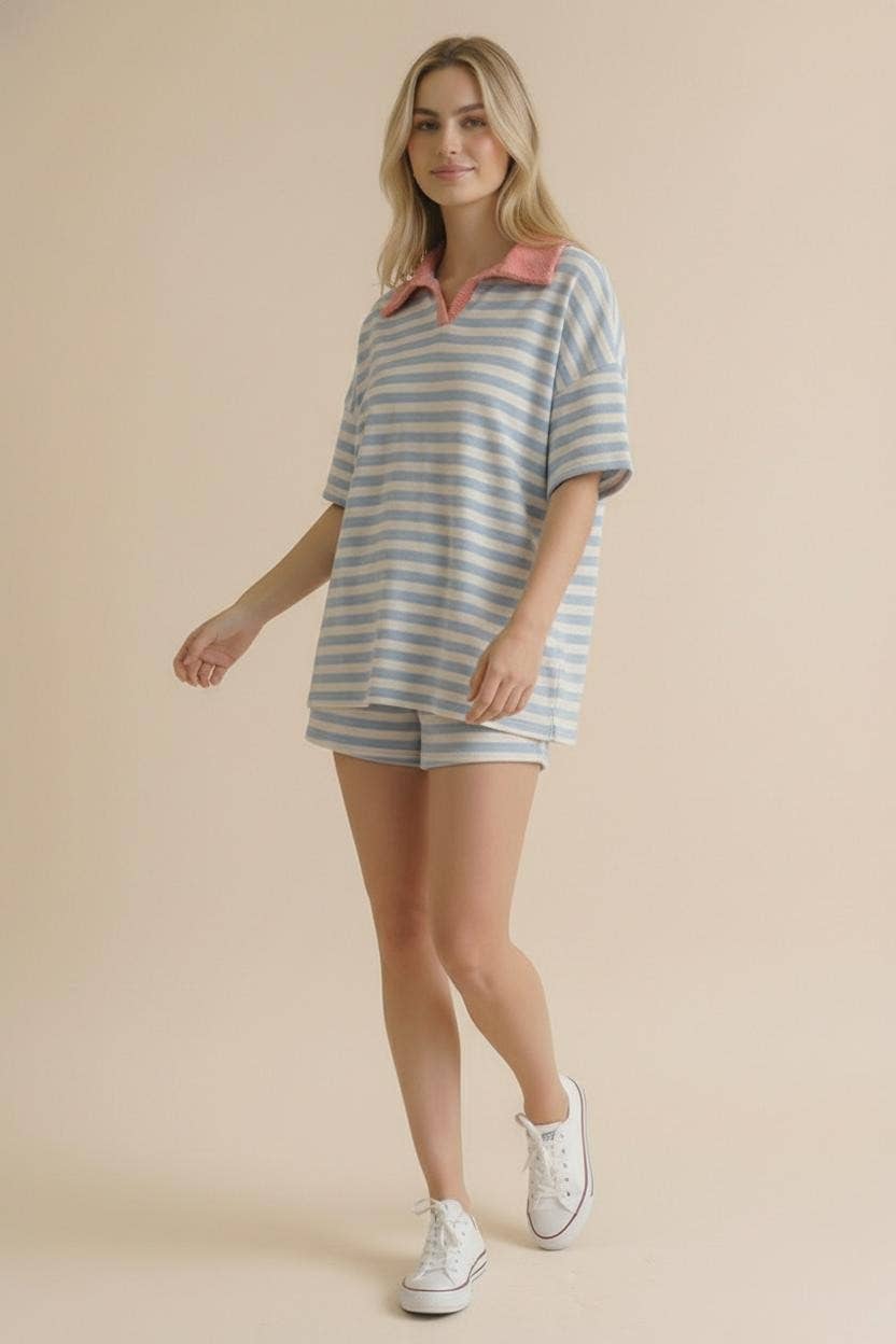 Stripe Color Block Loose Fit Lounge Wear Set