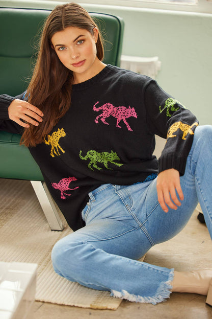 SW5067 - MULTI COLOR CHEETAH OVERSIZED PULLOVER SWEATER