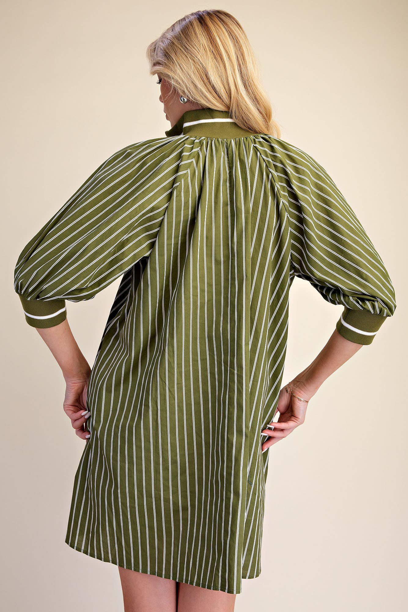 Mock Neck Band Half Zip Stripe Mini Dress