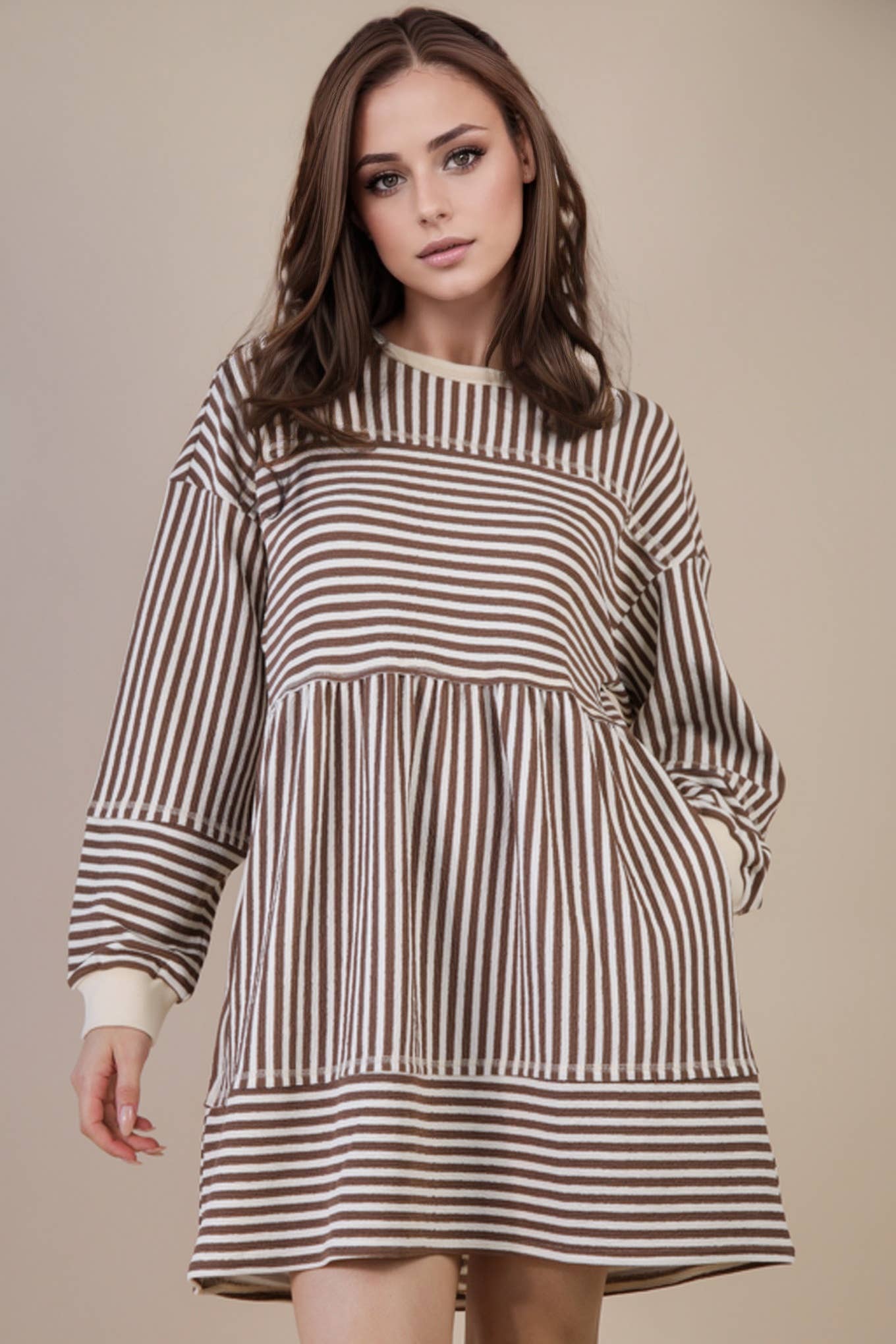 ND31917-Oversized Striped Casual Knit Mini Dress