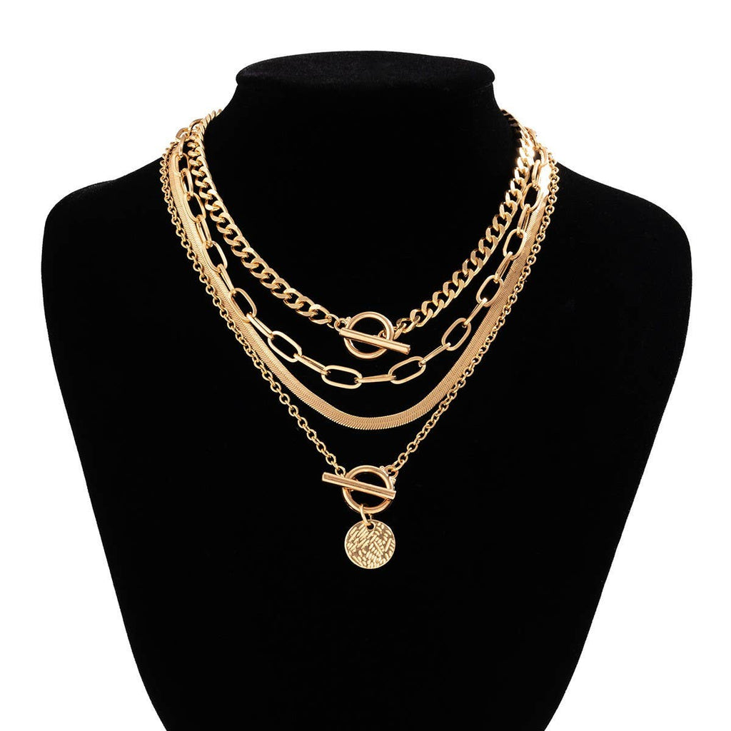 MULTI LAYER TOGGLE HERRINGBONE COIN NECKLACE | 40NK9651