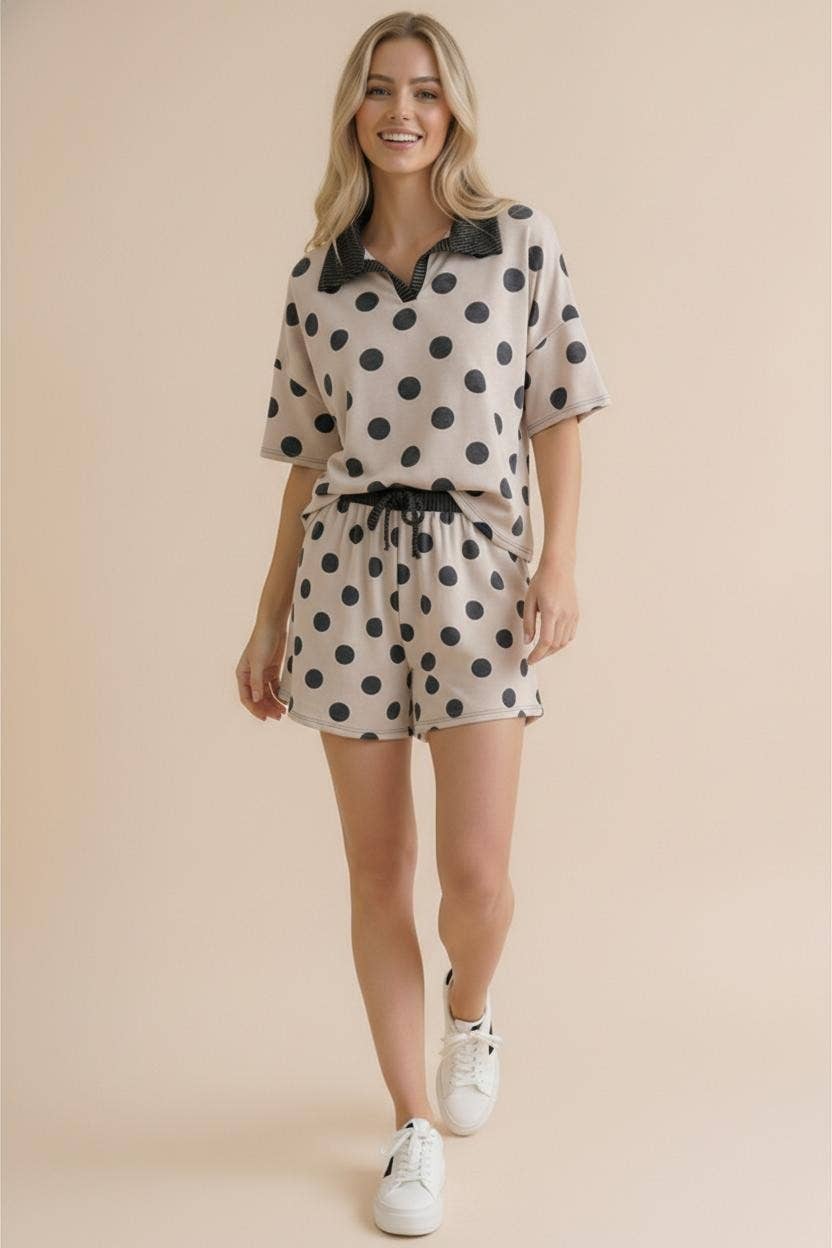 Polka Dot Color Block Loose Fit Lounge Set