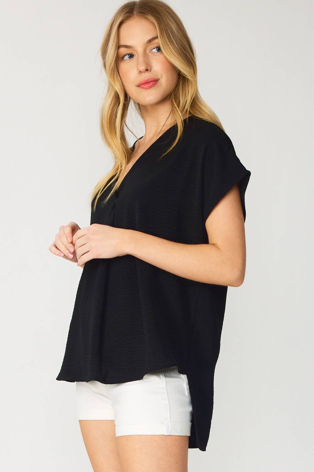 ST3611-PLUS - SOLID V NECK RELAXED FIT SHORT SLEEVE TOP