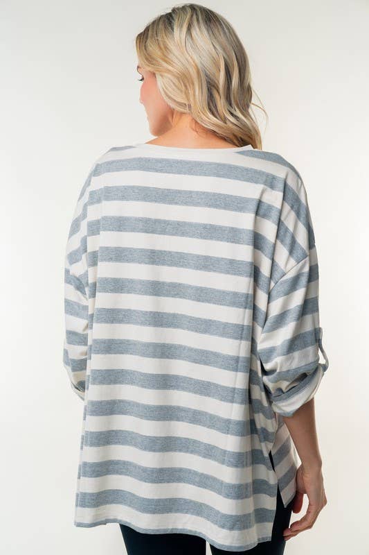 T25115 Short Sleeve Striped Knit Top