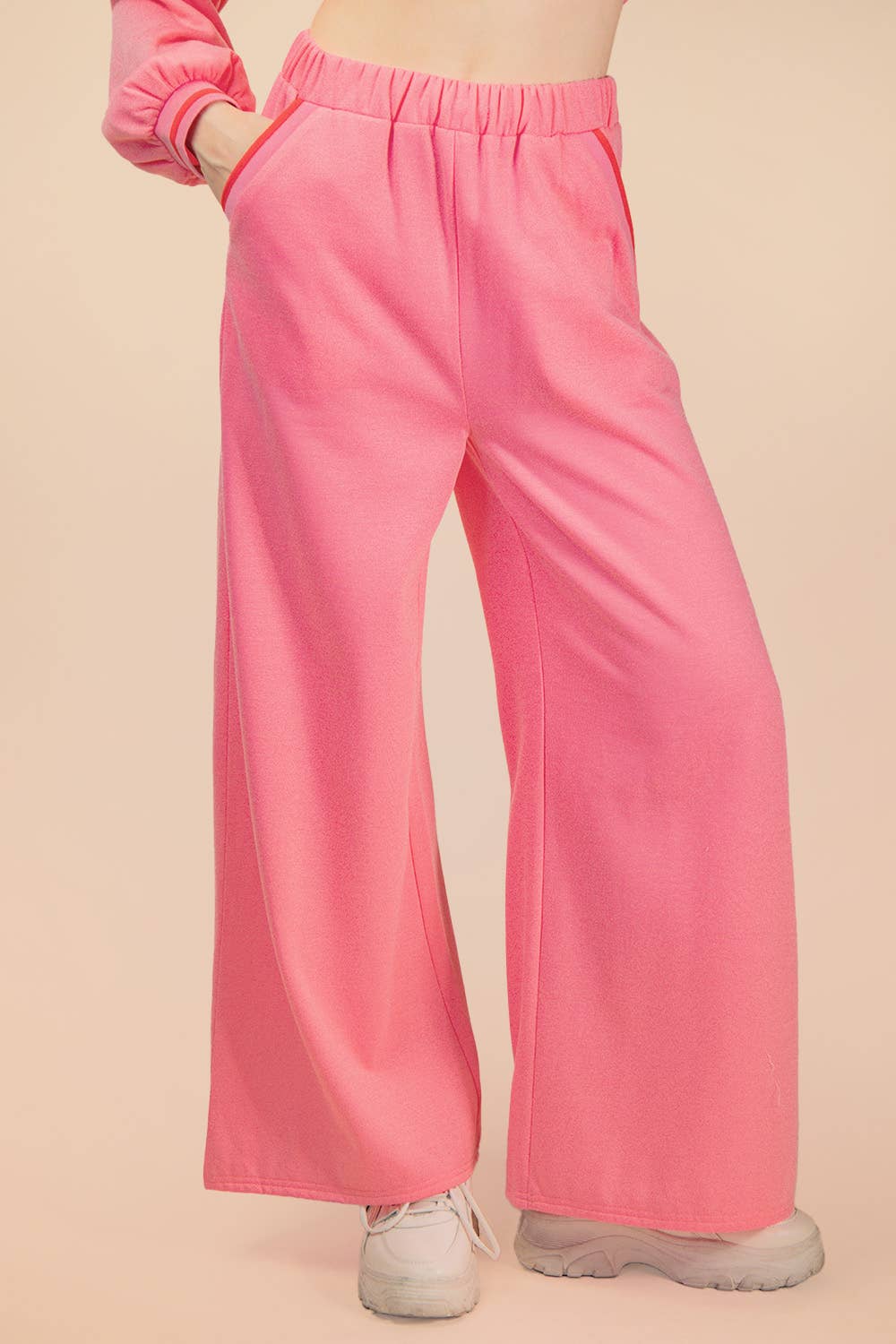 NT12382SET-Color Block Band Detail Comfy Knit Top & Pants Set