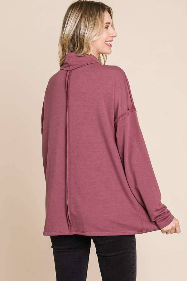 CFT1356L - DRAPE HIGH NECK LOOSE FIT LONG SLEEVE TOP
