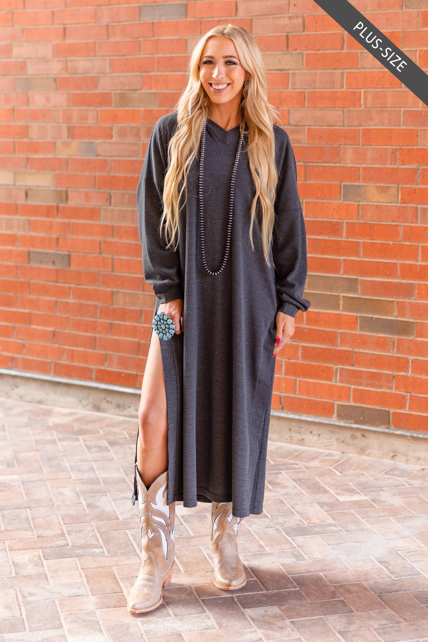 PLUS SIZE Waffle Knit Thermal Duster