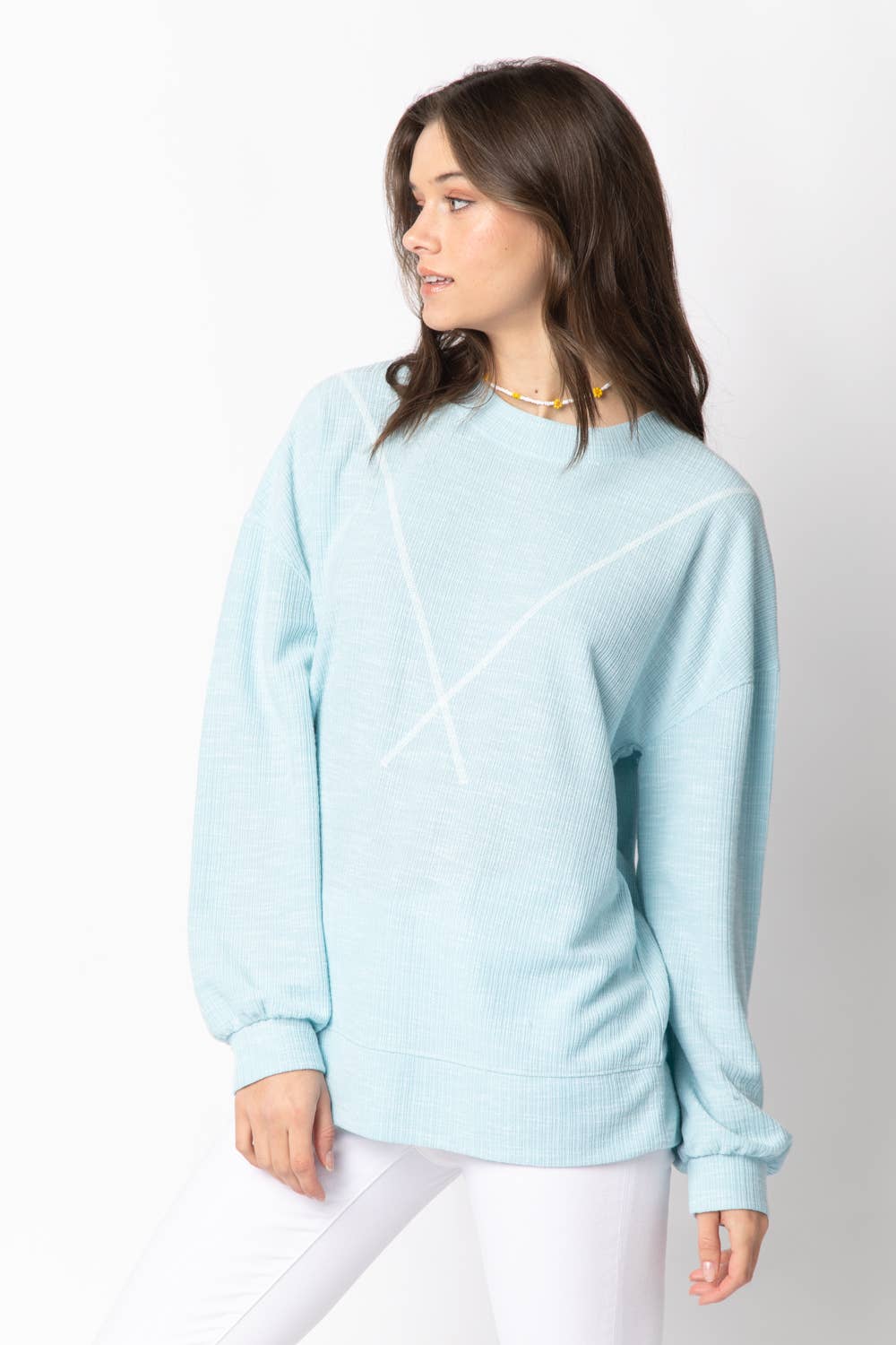 NT10897-Ribbed Knit V Stitch Top