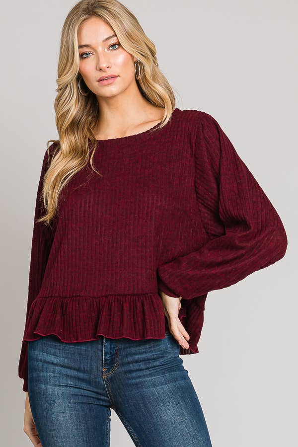 Long sleeve ruffle hem top
