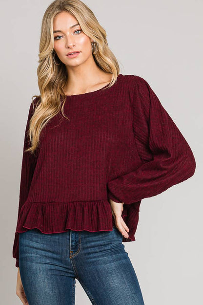 Long sleeve ruffle hem top